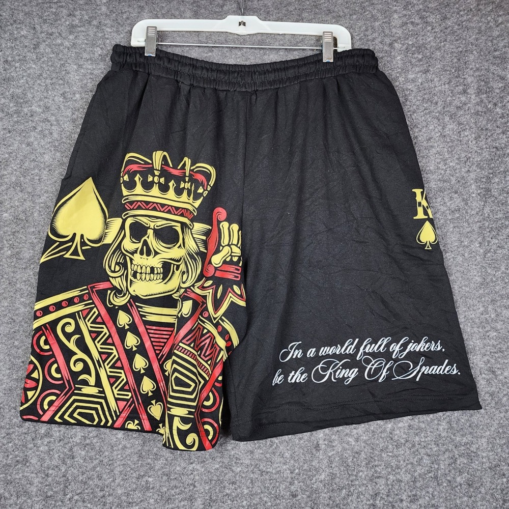 RGSTR Graphic Shorts Mens 2XL Black King of Spades Skull Streetwear Relaxed Fit